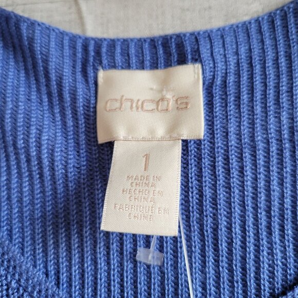 Chicos Blue Shoulder Tie Pullover Sweater Size 1 - Picture 3 of 7
